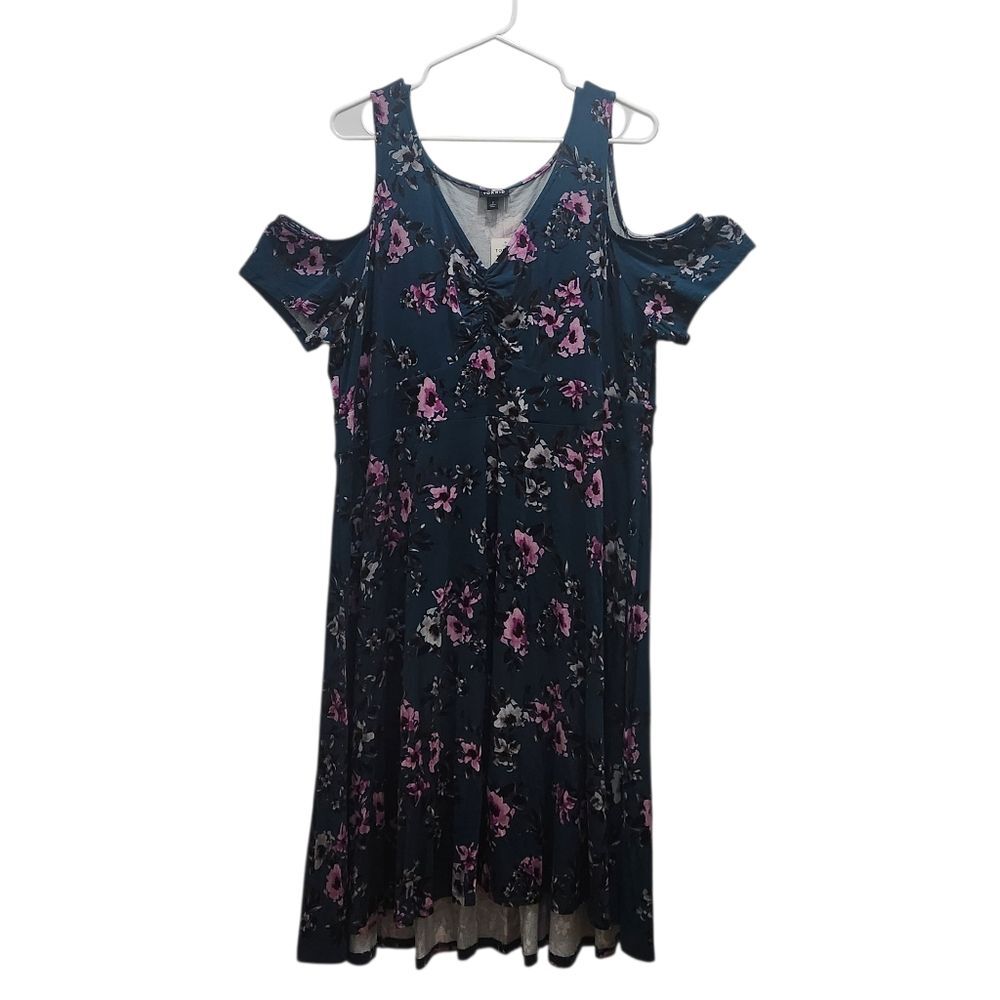 TORRID Skater Dress Knit Cold Shoulder Teal Floral Pullover Plus Size 2X NEW